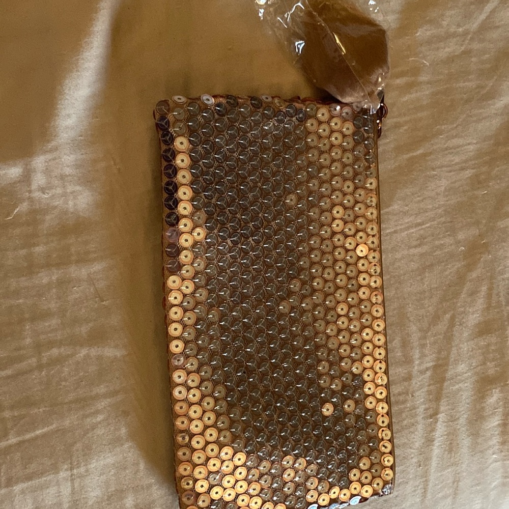 MAC POM POM Rose Gold Metallic Bling Sequin Clutch Pouch EMPTY
Zipper Bag Case.